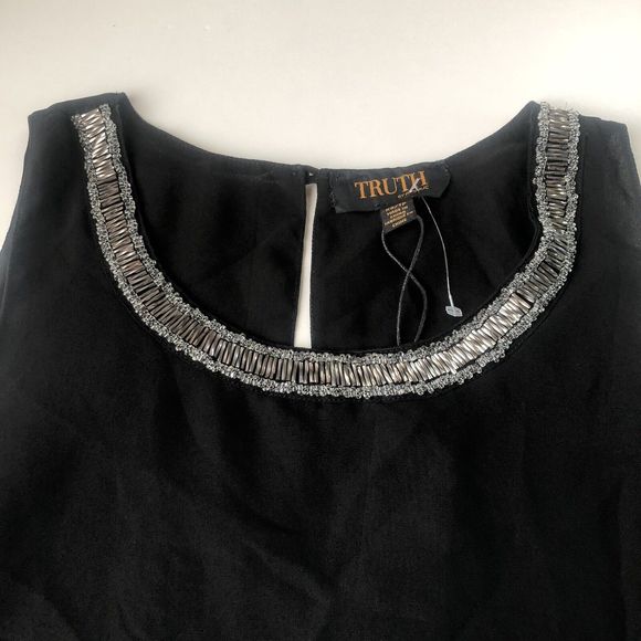 Truth By Republic Top Size XS Sleeveless Semi Sheer Tiered Black Beaded Neckline - Picture 5 of 12